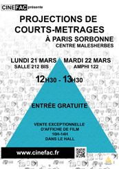 Affiche Projection Nouveaux Cinmas  l'Universit Paris Sorbonne Centre Malesherbes 21 et 22 mars 2016